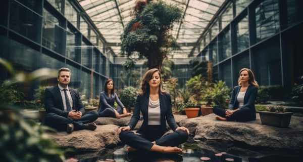 diverse-professionals-engage-mindfulness-meditation-city-park-mental-peace-strength_444642-36064